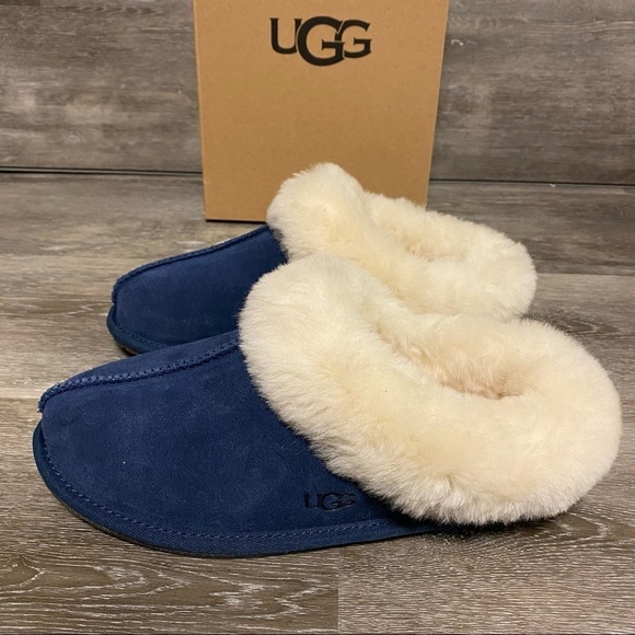 UGG | Moraene Sheepskin & Suede Slippers In Navy Size 6 NEW - Picture 3 of 7
